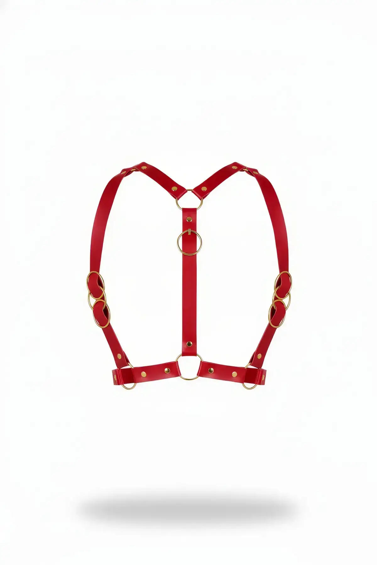 Red Women's Leather Body Belt with Metal Ring Detail - SH933