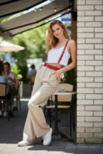 Red Women's Belt with Shoulder Detail and Wide Buckle - SH934