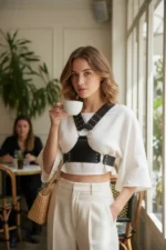 Black Women's Belt with Stud Detail Body Accessory - SH936 - Image 2