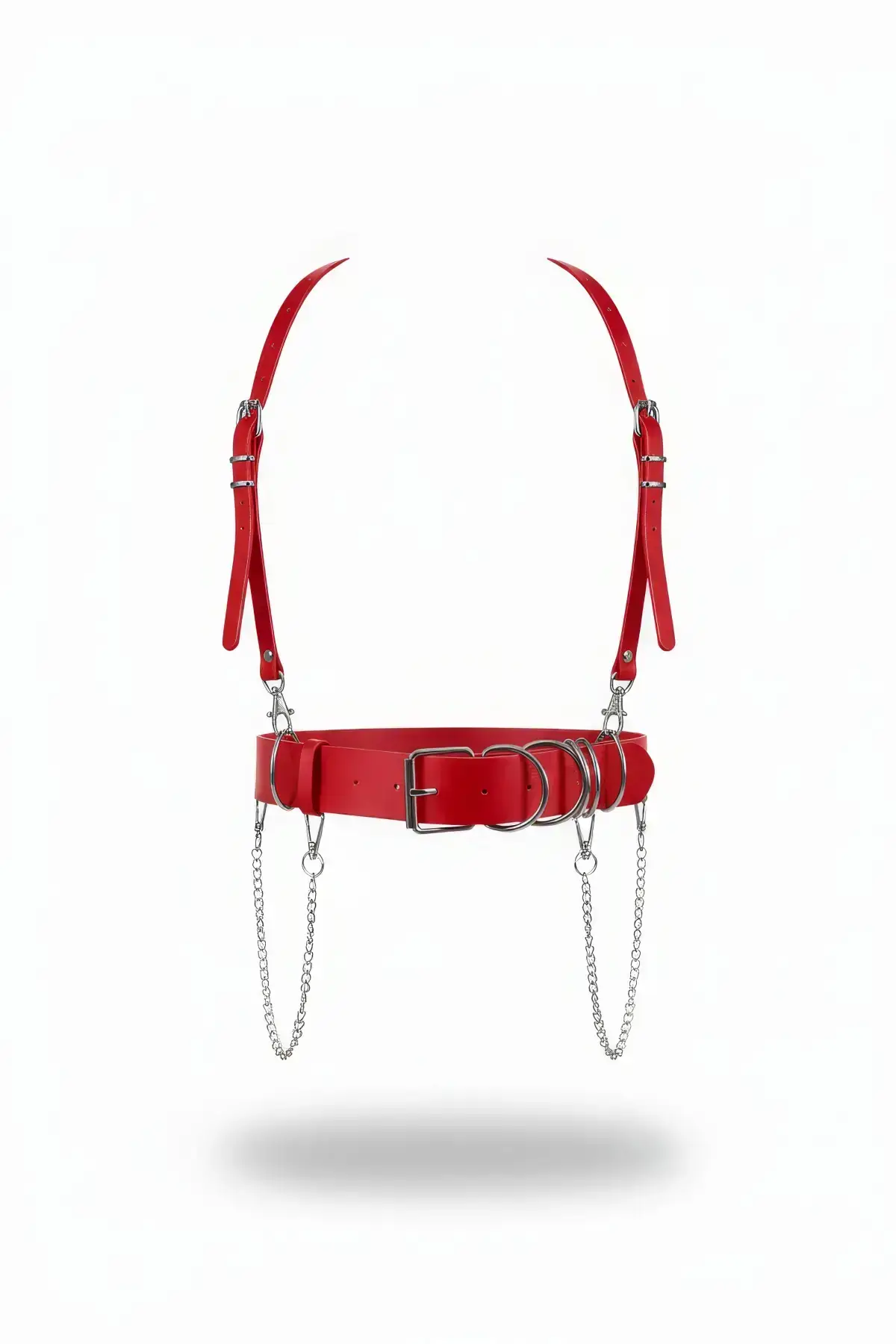 Red Women's Belt with Thick Chain Detail and Ring Buckle Waist Accessory - SH939