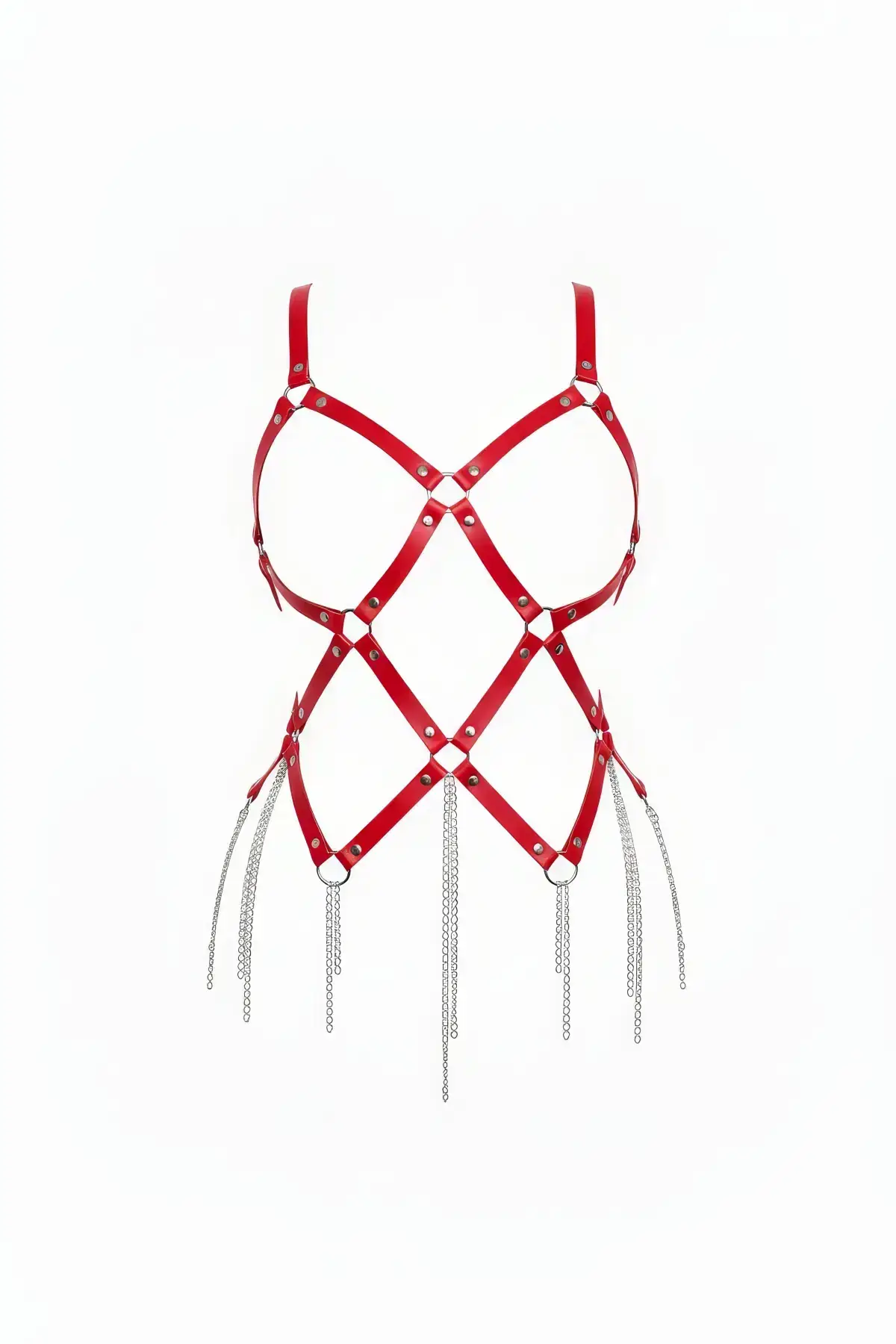 Red Faux Leather Body Harness with Chain and Tassel Detail - SH950