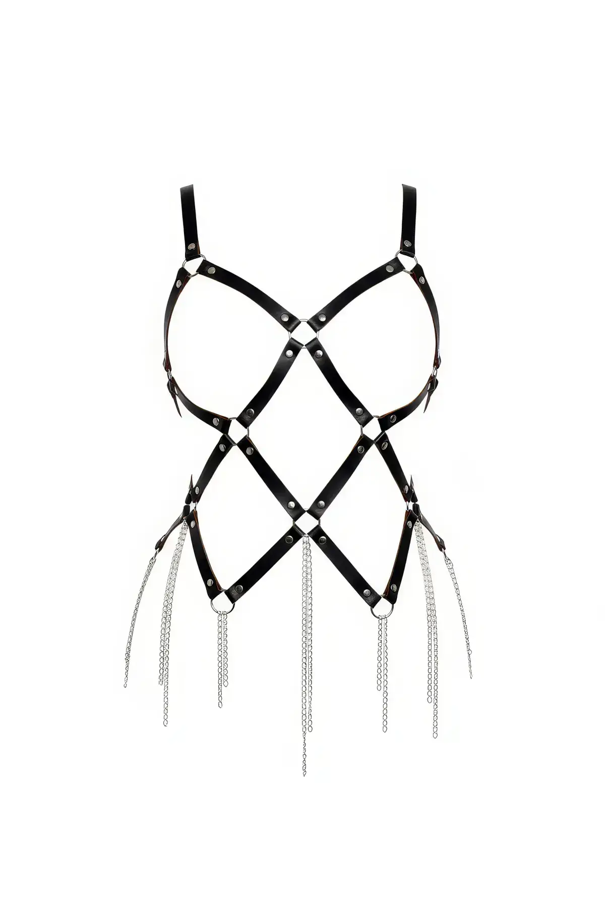 Black Body Harness with Chain Detail, Leather Body Accessory - SH950