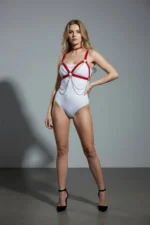 Red Women's Cross-Fastened Chain Body Belt - SH952