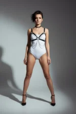 Black Women's Leather Body Accessory with Belt and Chain Detail - SH952