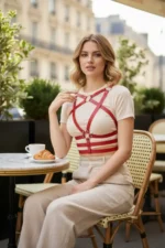 Red Women's Belt with Multiple Straps and Metal Ring Detail Body Accessory - SH955 - Image 5