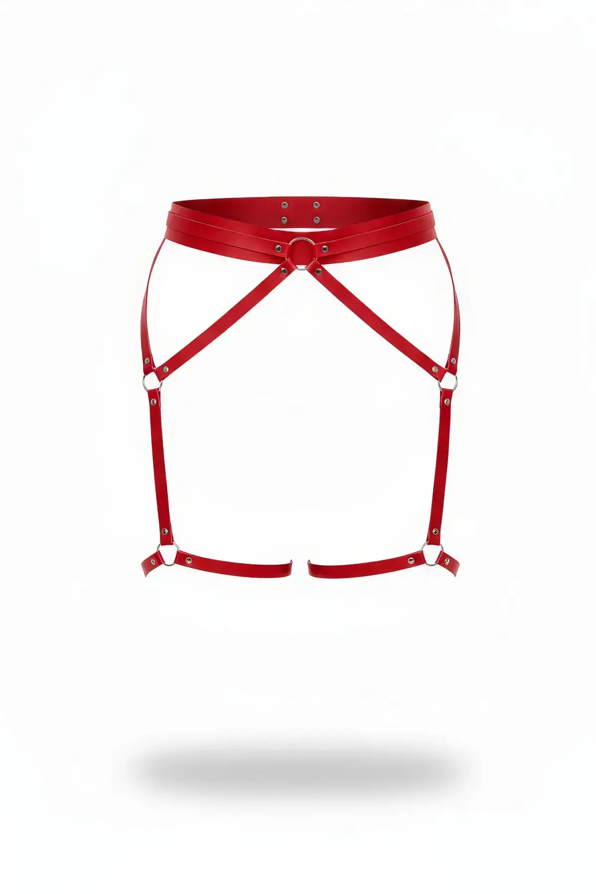 Red Garter Harness with Leather Ring Detail and Adjustable - SH956