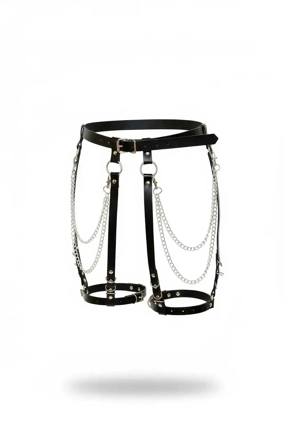 Black Garter Harness with Chain Detail, Faux Leather Body Accessory - SH958