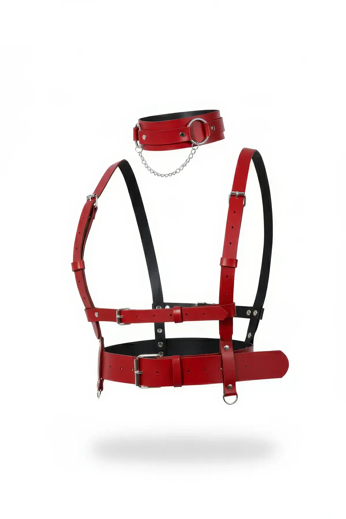 Red Women's Leather Body Harness with Buckle Accessory - SH959