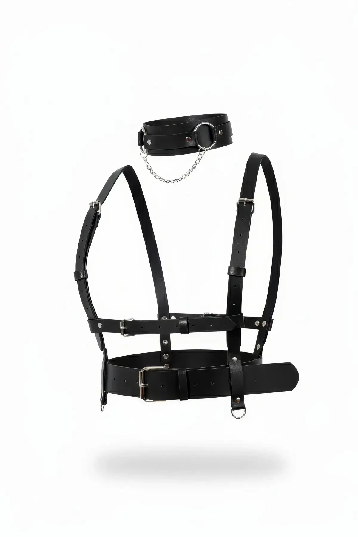 Black Women's Leather Body Corset Belt with Buckle - SH959