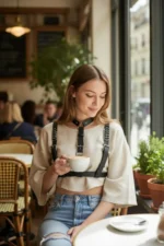 Black Women's Belt Faux Leather Chest and Collar Accessory - SH969 - Image 2