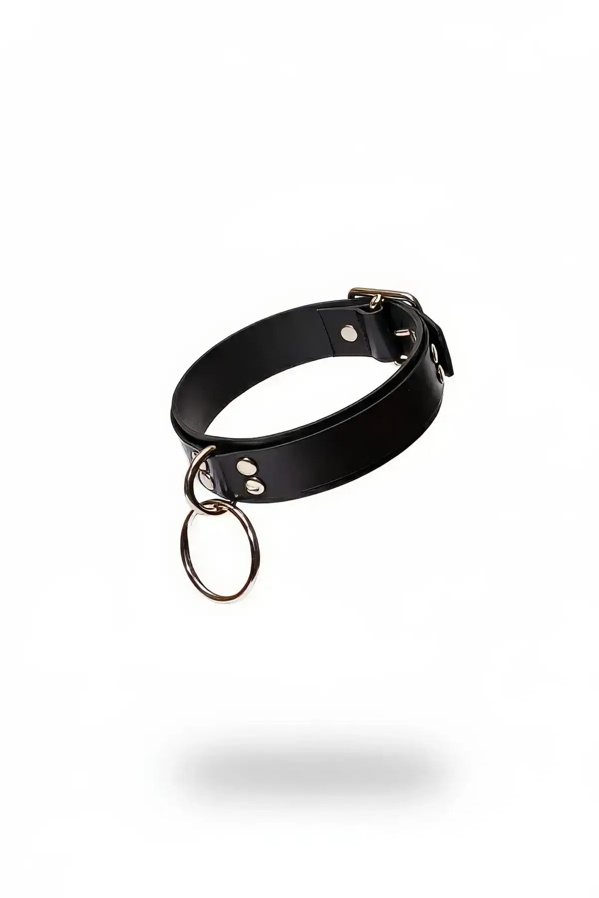 Black Leather Choker with Large Ring Detail - SH971