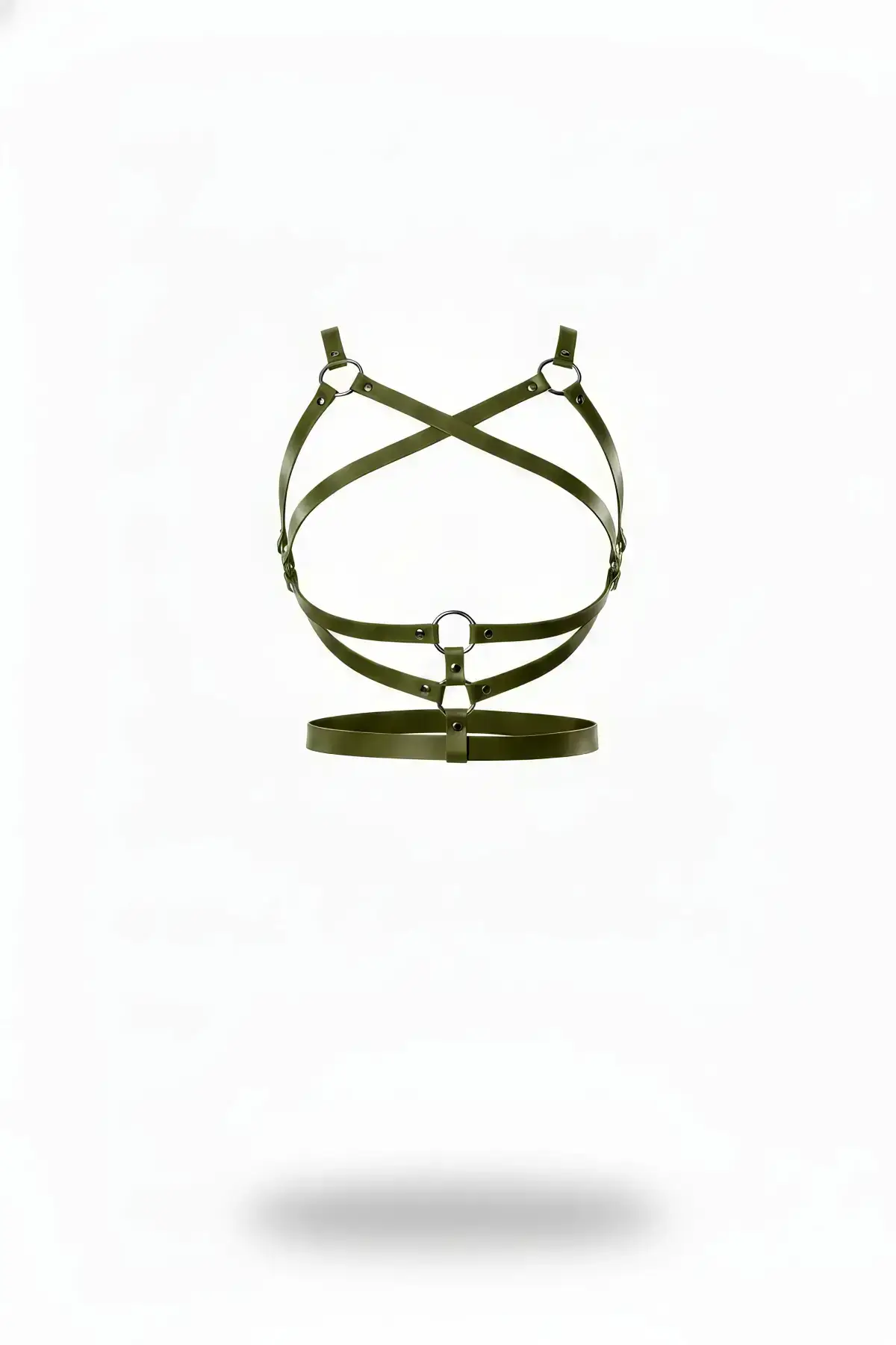 Khaki Women's Cross-Strap Body Accessory with Metal Rings - SH991