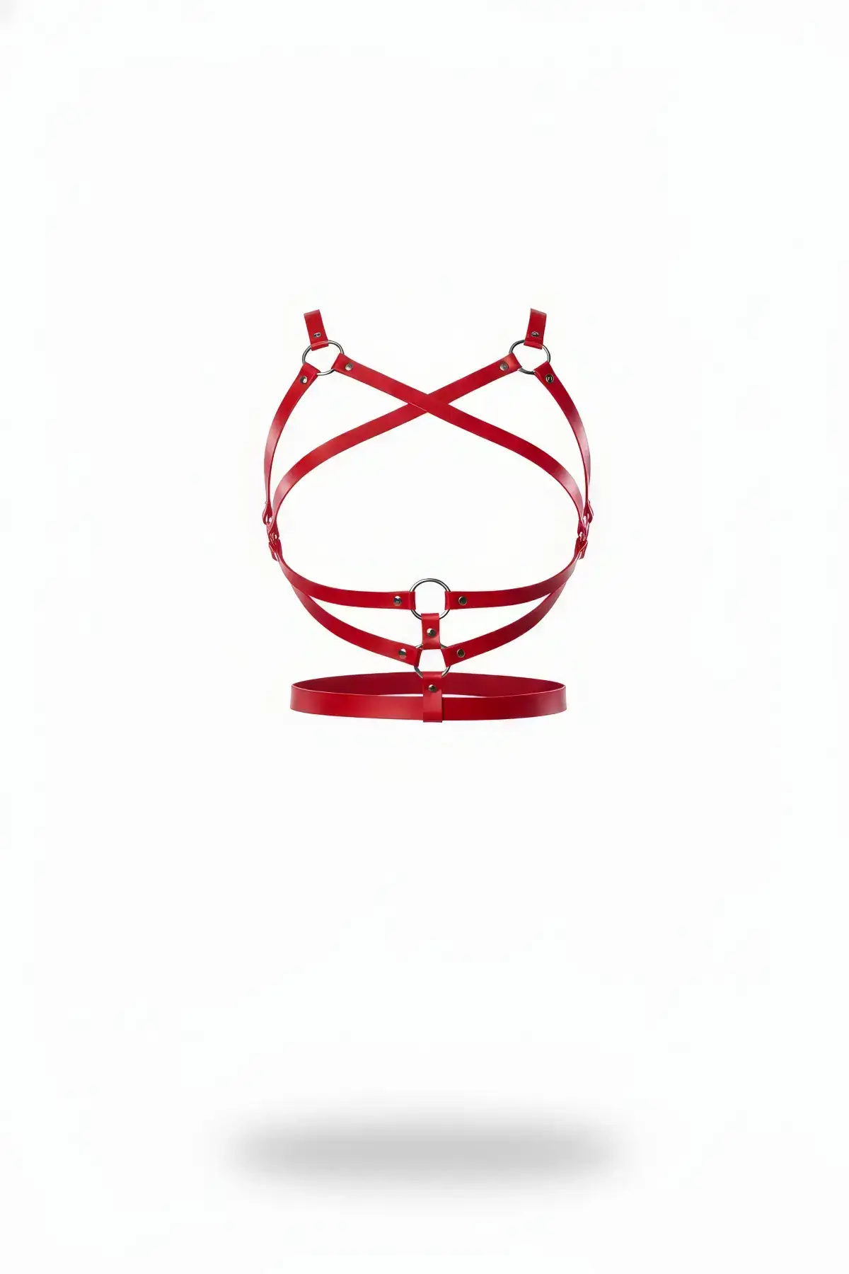 Red Women's Belt with Cross Strap and O-Ring Detail - SH991