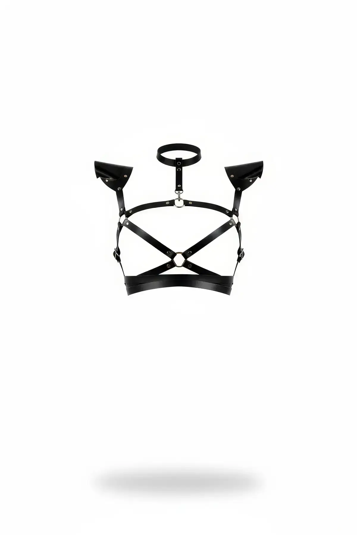 Black Women's Leather Belt with Body Ring Detail Shoulder Accessory - SH996