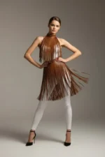 Brown Skirt with Tassel Detail, High Waist Skirt - SH997 - Image 2