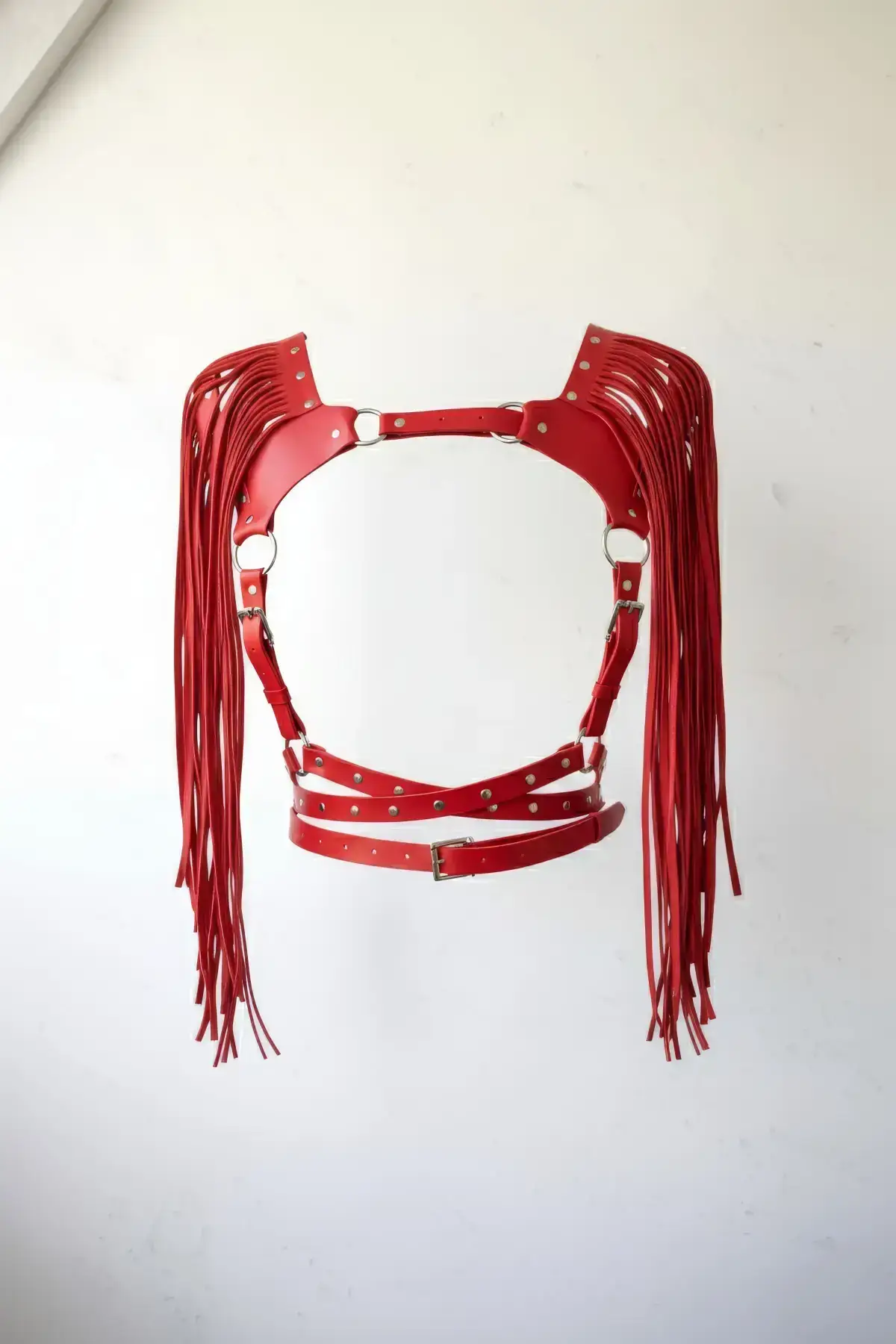 Red Chest Harness with Long Tassels and Stud Detail - SH999
