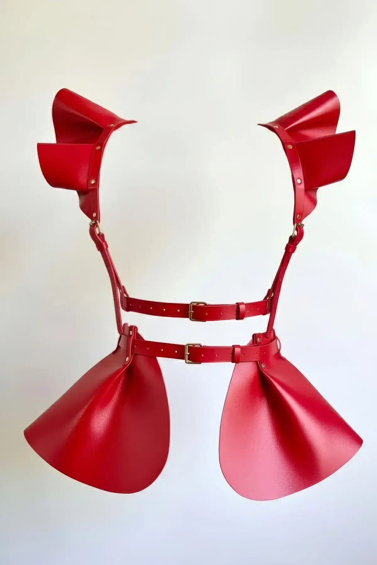 Red Skirt with Shiny Leather Ruffles and Corset Detail - SH1001