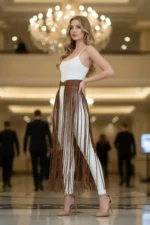 Brown Skirt with Thick Belt and Long Tie Detail - SH1003 - Image 5