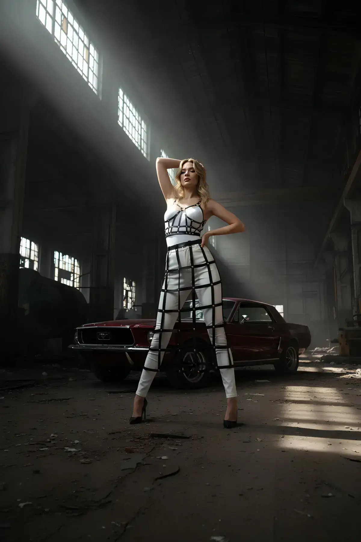 Black Skirt with Cage Detail, Midi Length Leather Skirt - SH1013