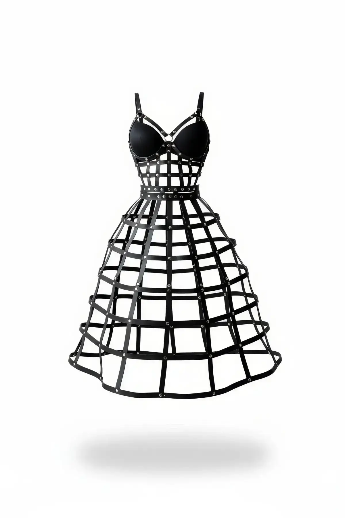 136500.webp Black Women's Skirt with Leather Cage Pattern and Stud Details - SH1013 - Image 1