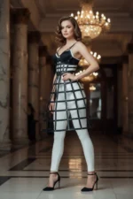 Black Women's Skirt, Faux Leather Skirt, Cage Pattern Midi Length Leather Skirt - SH1013 - Image 3