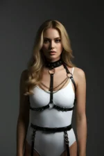 Black Harness Set with Chain Detail Necklace Accessory - SH1081 - Image 3