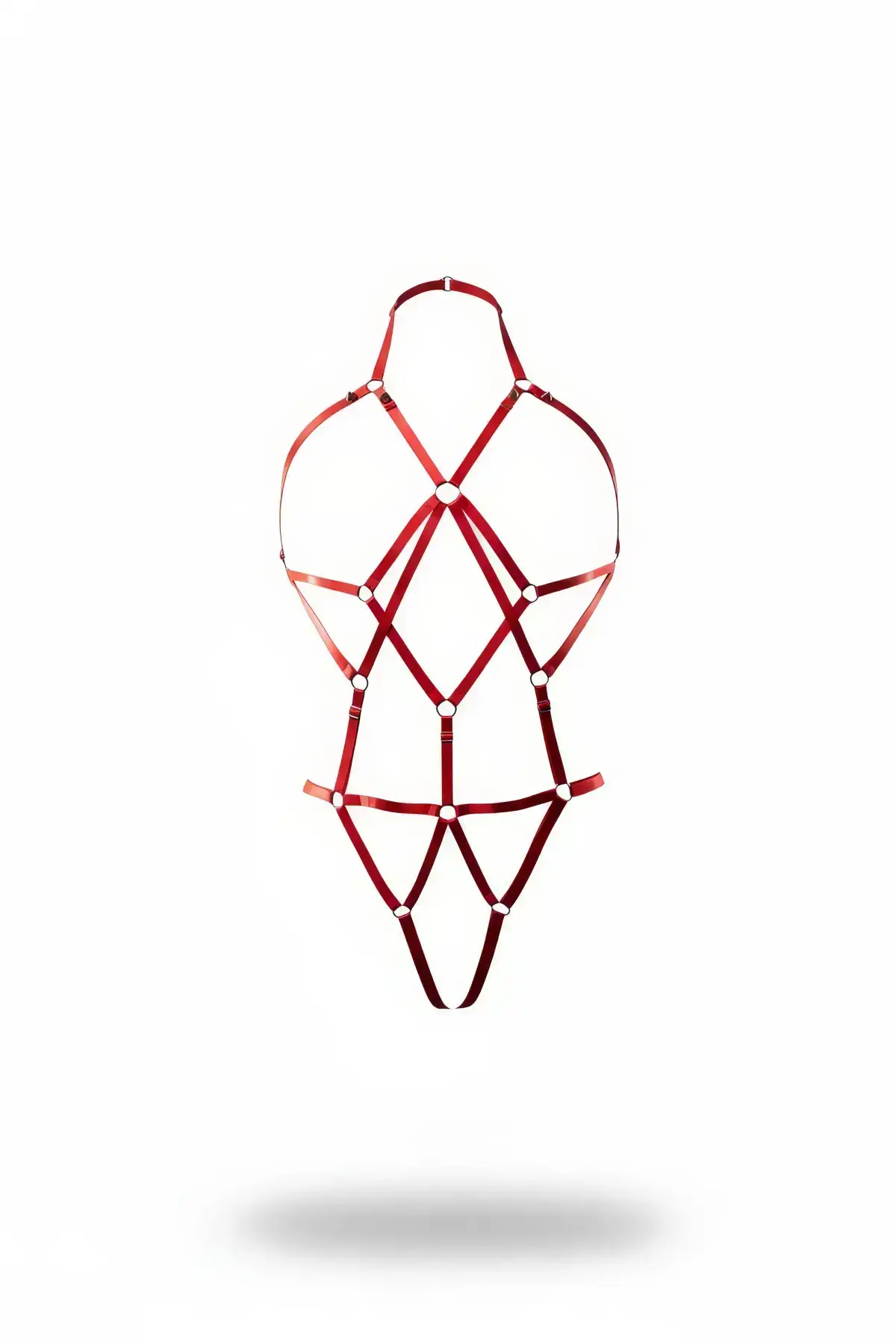 Red Body Harness with Metal Ring Detail and Cross Straps - SH1082