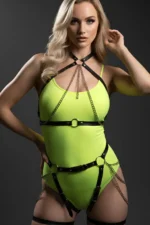 Black Harness Set with Chain Detail Leather Body Belt - SH1084