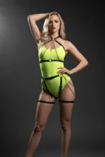 Black Harness Set with Chain Detail Leather Body Belt - SH1084 - Image 2