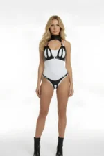 Black Harness Set with Faux Leather Details, Bodysuit and Neckband - SH1089 - Image 7