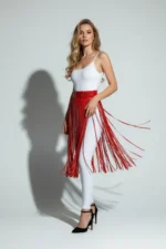 Red Tassel Skirt, Faux Leather High Waist Skirt - SH1090 - Image 3