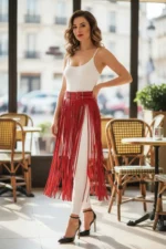 Red Tassel Skirt, Faux Leather High Waist Skirt - SH1090 - Image 4