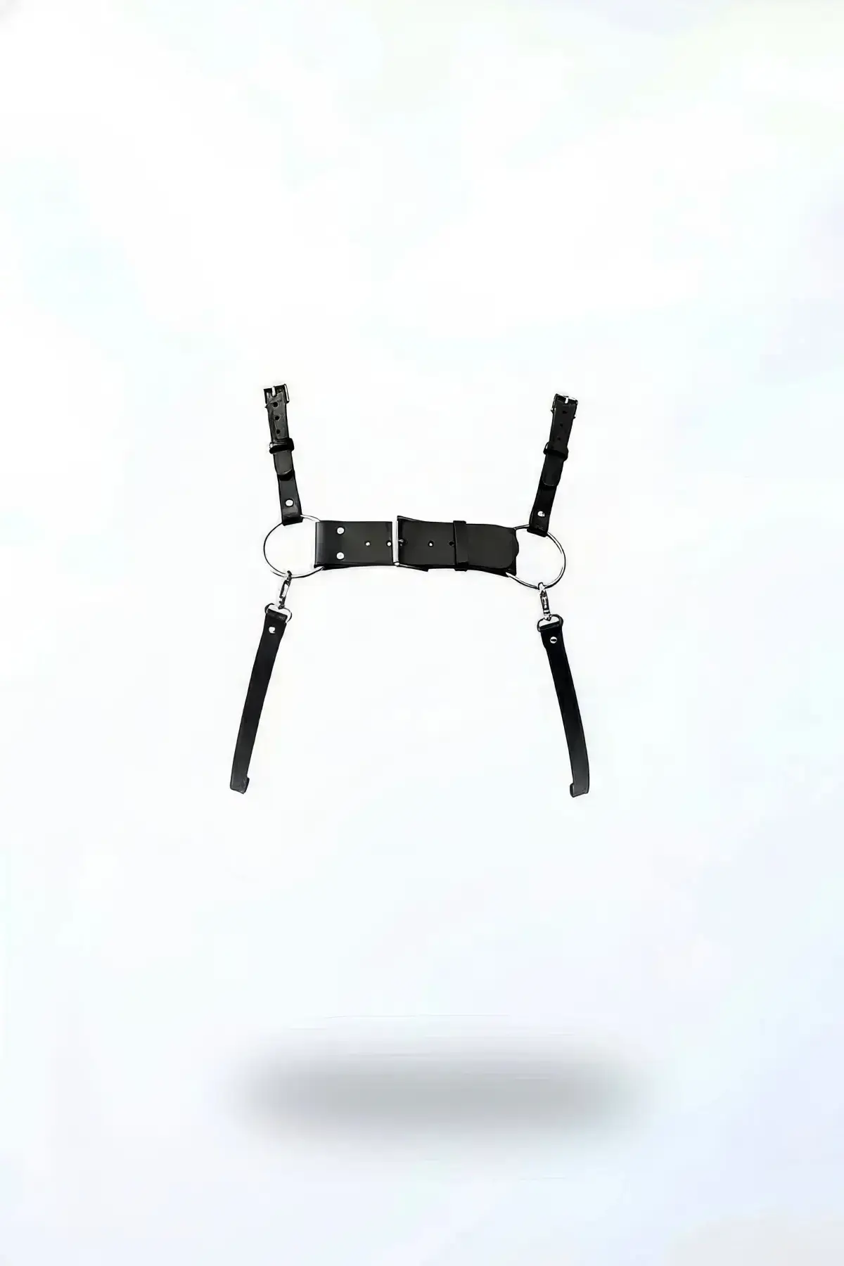 Black Women's Belt with Leather Buckle and Ring Detail - SH1094