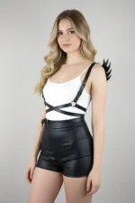 Black Women's Belt Shoulder Accessory with Wing Detail - SH1097 - Image 2