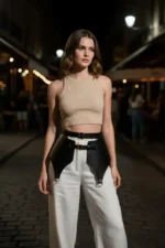 Black Women's Belt, Wide Panel, Double Buckle Waist Accessory - SH1119 - Image 3