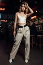 Black Women's Belt with Chain Detail Wide Waist Accessory - SH1121 - Image 2