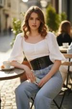 Black Women's Thick Corset Waist Accessory with Belt Tie - SH1127