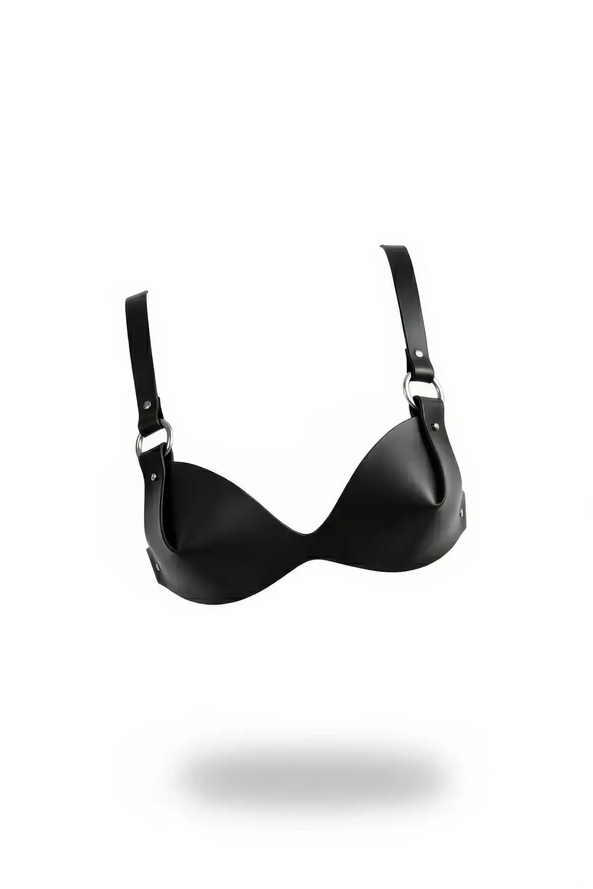 Black Women's Belted Faux Leather Body Corset with Metal Ring Detail - SH1149