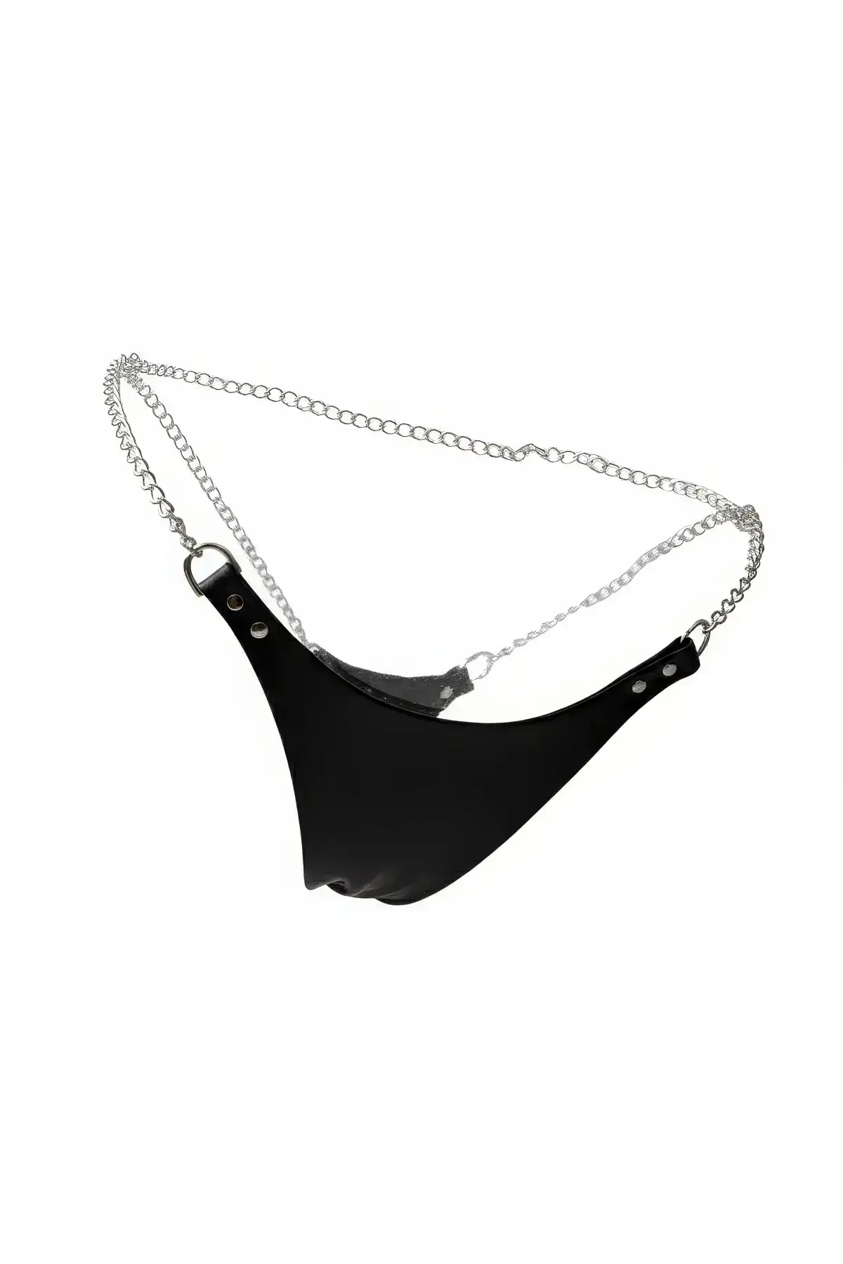Black Thong - Panties, Shiny Faux Leather, Chain Link - SH1157