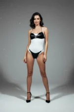 Black Harness Set with Chain Detail Faux Leather Bralette - SH1169