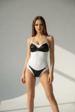 Black Harness Set with Chain Detail Faux Leather Bralette - SH1169 - Image 3