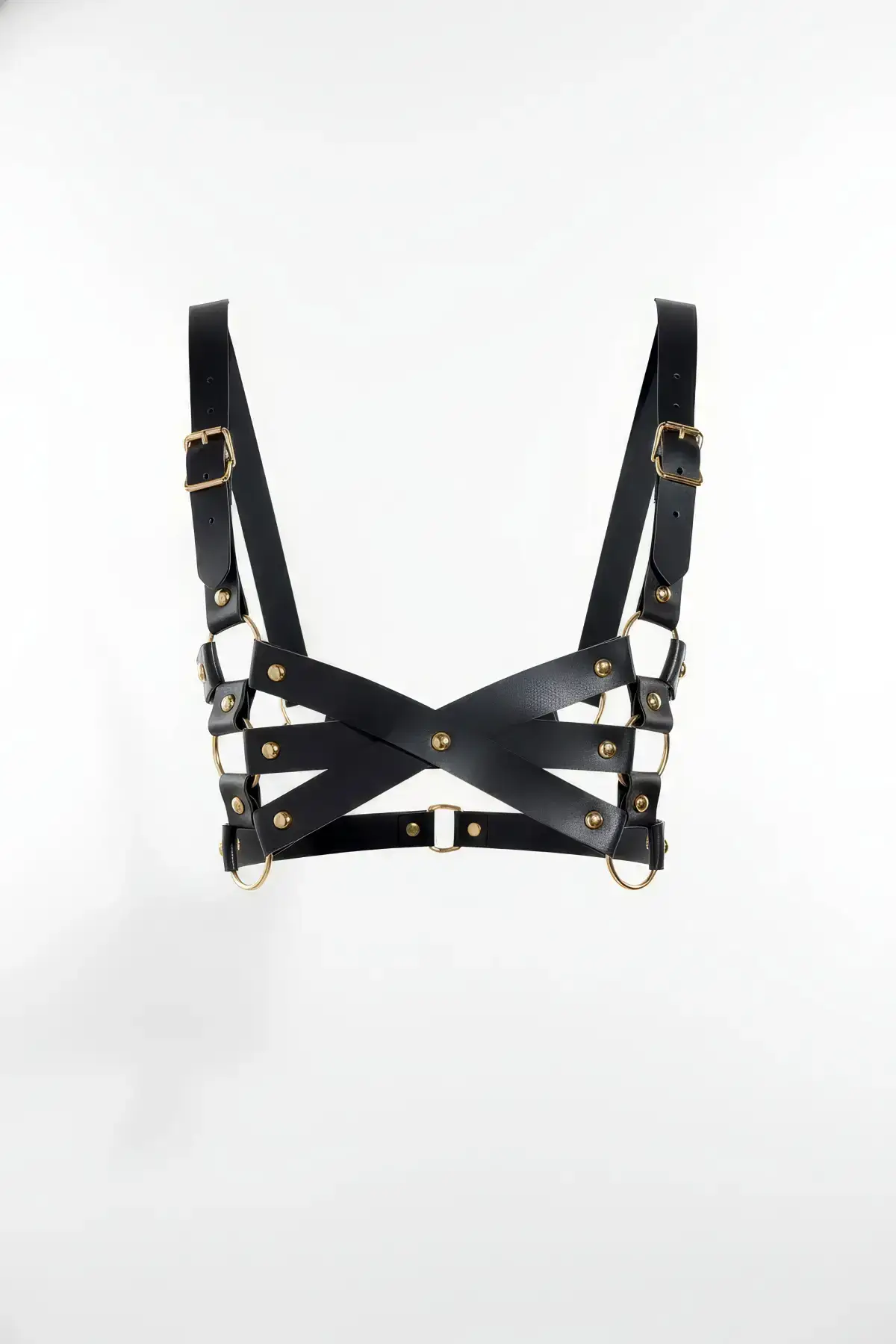 Black Women's Leather Body Belt with Cross Detail - SH1186