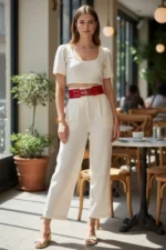 Red Women's Belt with Double Buckle Wide Waist Accessory - SH1203