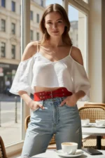 Red Women's Belt with Double Buckle Wide Waist Accessory - SH1203 - Image 4