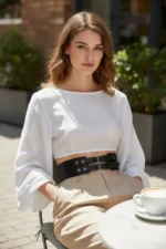 Black Women's Belt with Thick Double Buckle Waist Accessory - SH1203