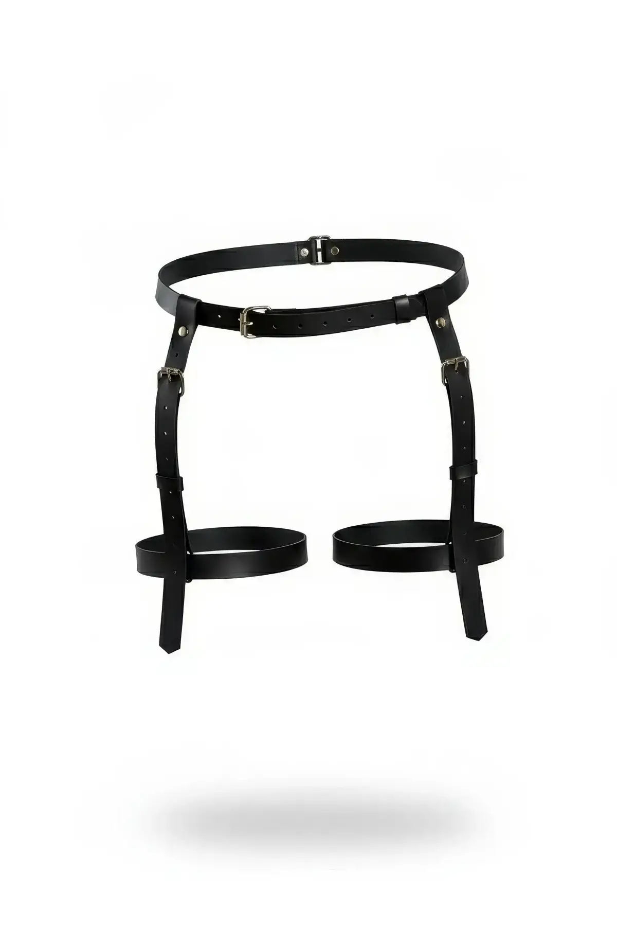 Black Thong - Panties with Adjustable Leather Garter Belt - SH1209