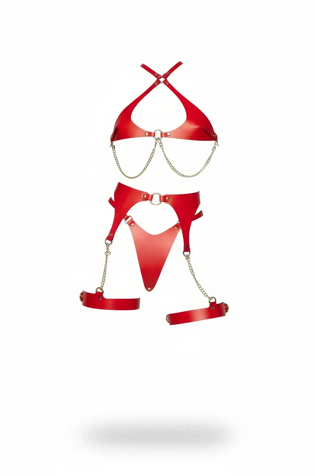 Red Harness Set Faux Leather with Chain Detail - SH1219