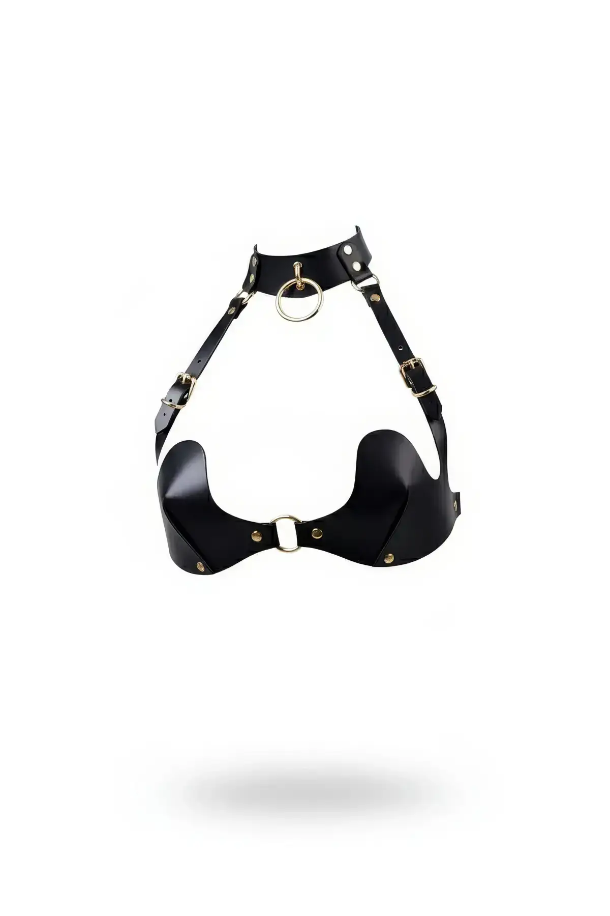 Black Chest Harness with Neck Strap and O-Ring Detail - SH1226
