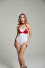 Red Chest Harness, Shiny Faux Leather with Ring Detail - SH1226 - Image 3