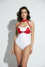 Red Chest Harness, Shiny Faux Leather with Ring Detail - SH1226 - Image 4